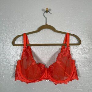 Cacique Women Plus Size 40DD Orange Unlined Balconette Bra Floral Embroidery